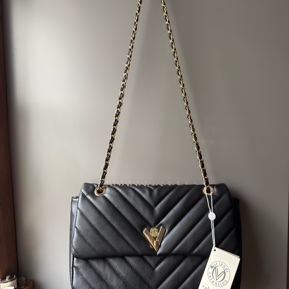 Valentino Black Chevron Shoulder Bag - Picture 6 of 9